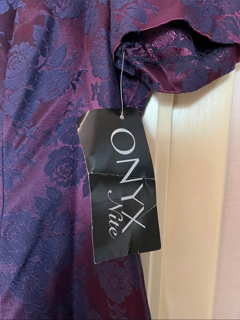 Vintage new with tags sz 18 Onyx Purple / navy Brocade Fit-and-Flare Dress - Picture 2 of 7